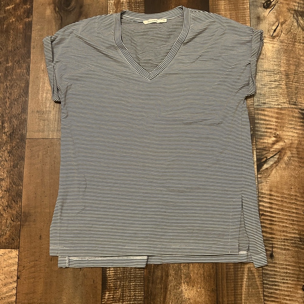 Striped V-Neck ELLISON Brand Short Sleeve Top